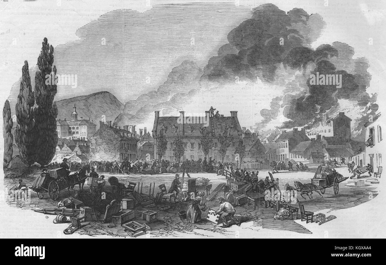 Grande incendio a Montreal. Quebec 1852. Il Illustrated London News Foto Stock