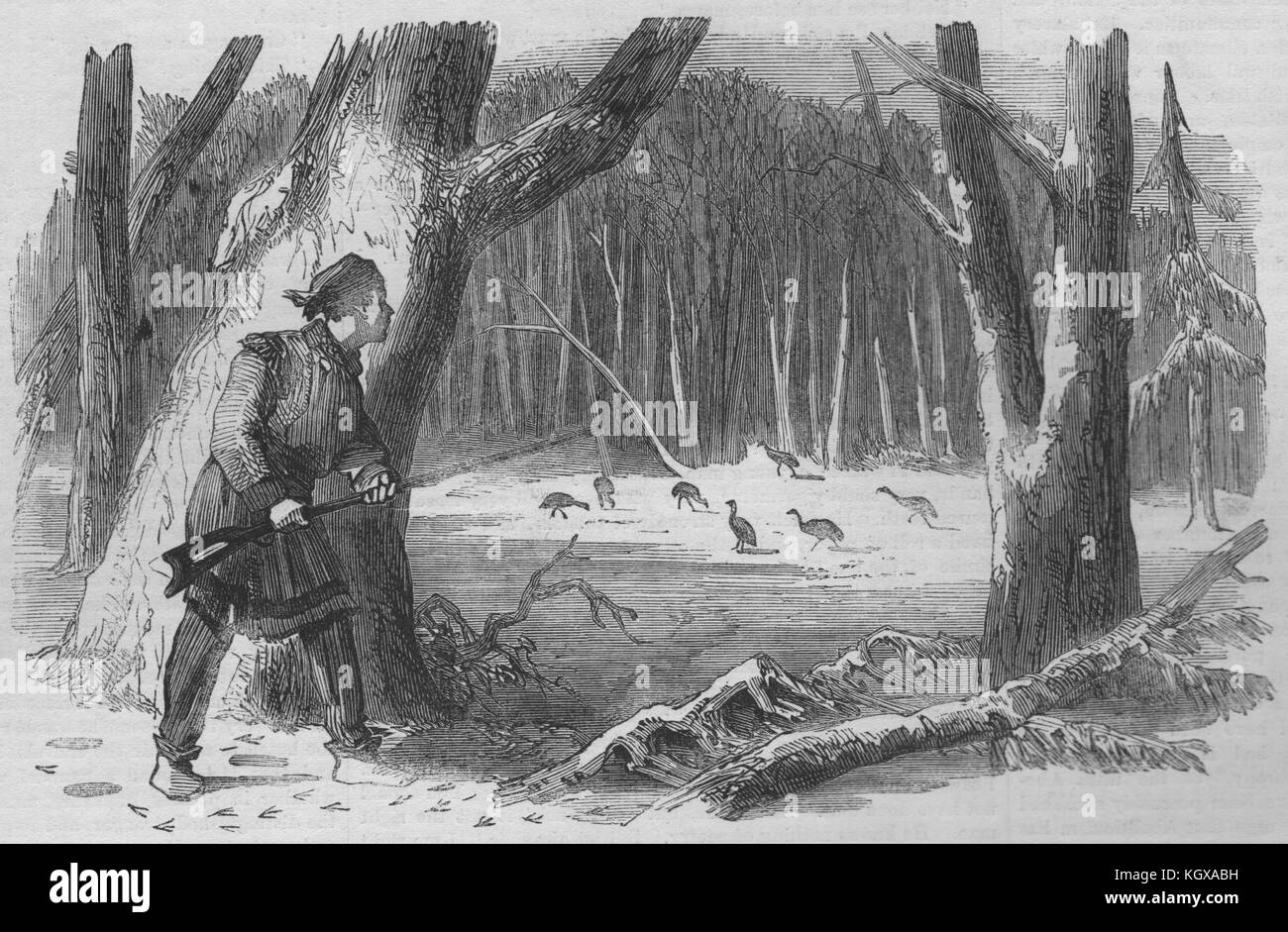 Le scene sportive in Canada. Il tacchino selvatico di ripresa. Canada 1858. Il Illustrated London News Foto Stock