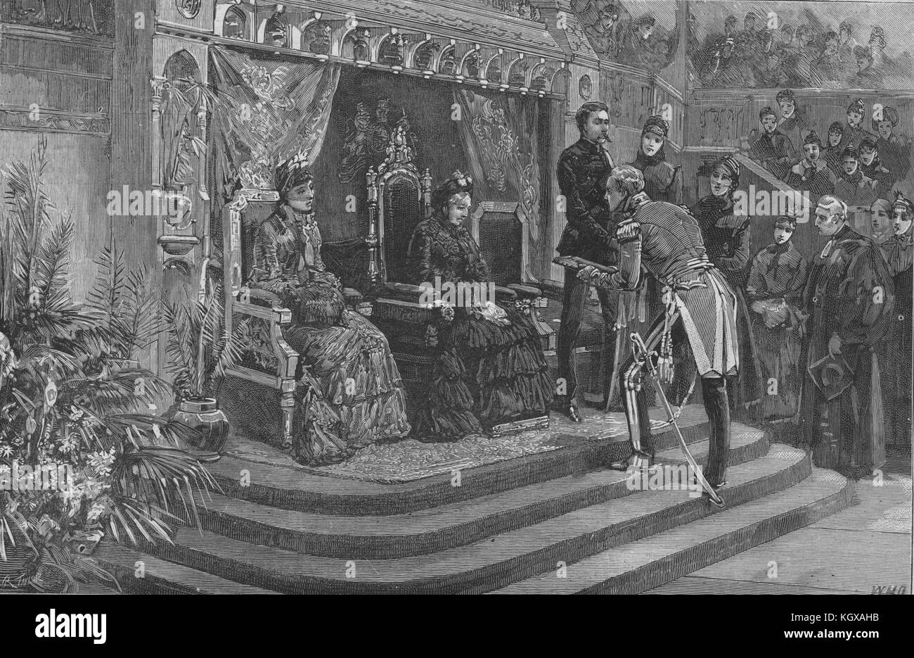 La regina Victoria la visita a Birmingham. Gli indirizzi in municipio 1887. Il Illustrated London News Foto Stock