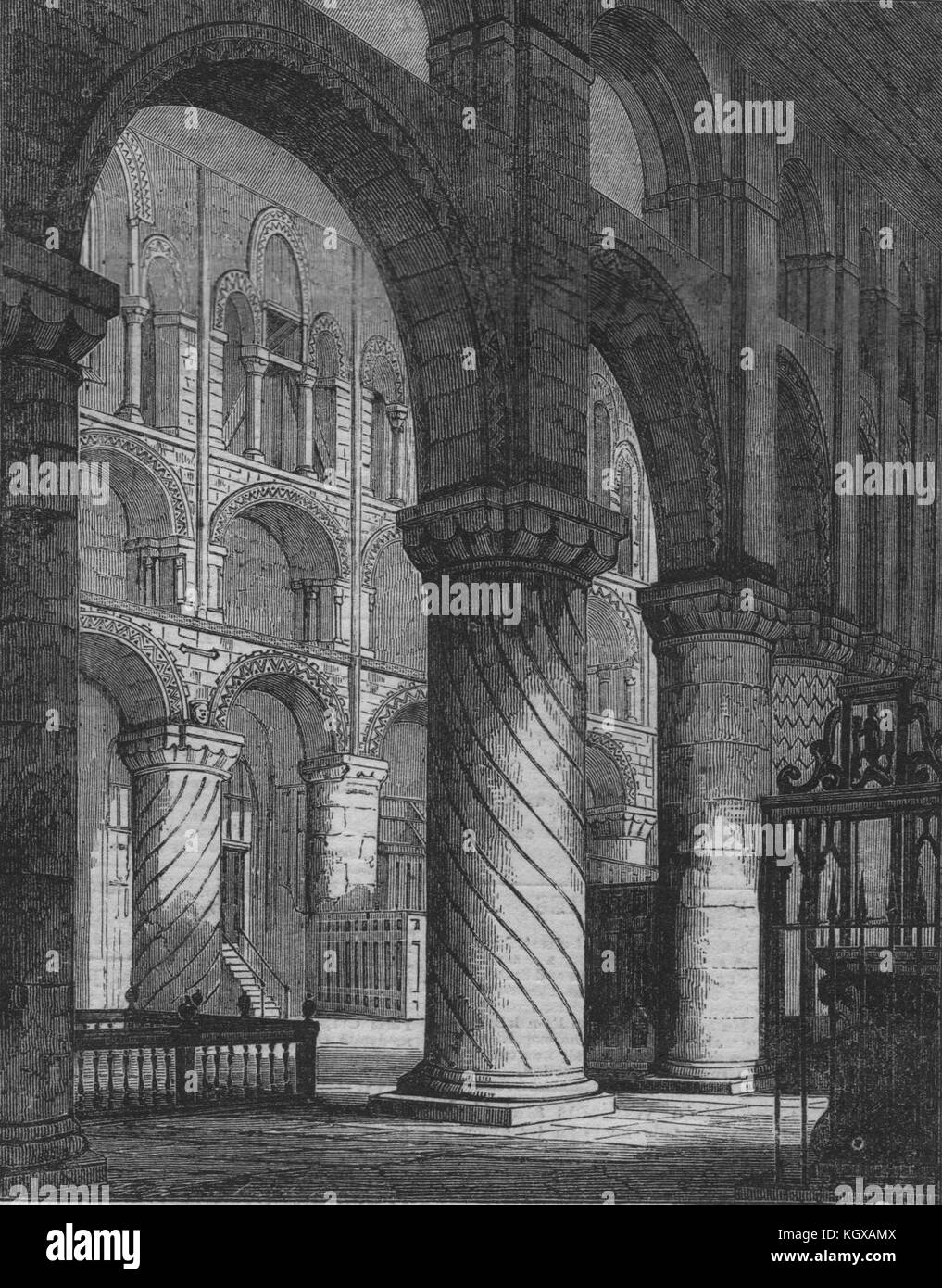 Interno della chiesa dell'abbazia di Waltham, restaurata. Essex 1860. Il Illustrated London News Foto Stock