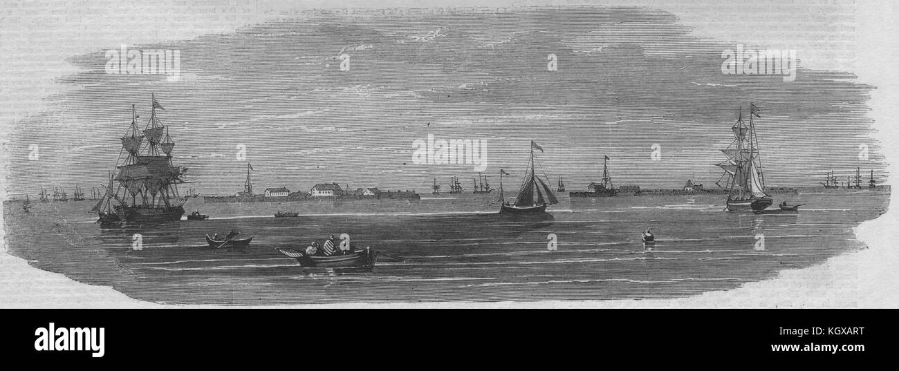 Schizzi da Copenhagen. La rada e batterie di corona. Danimarca 1861. Il Illustrated London News Foto Stock