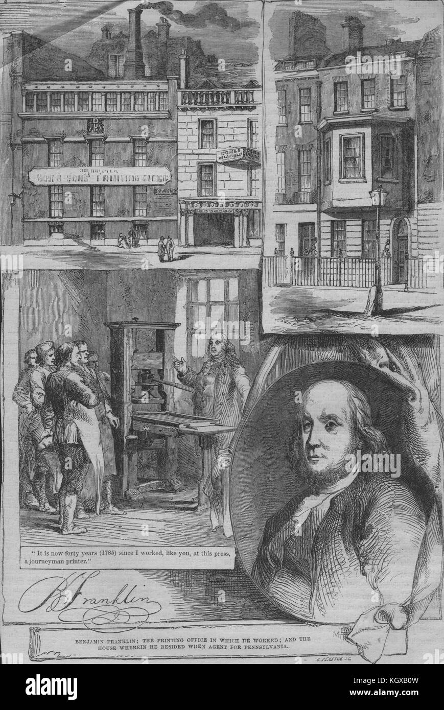 Benjamin Franklin dell Ufficio stampa & casa mentre agente per la Pennsylvania c1870. Sconosciuto Foto Stock