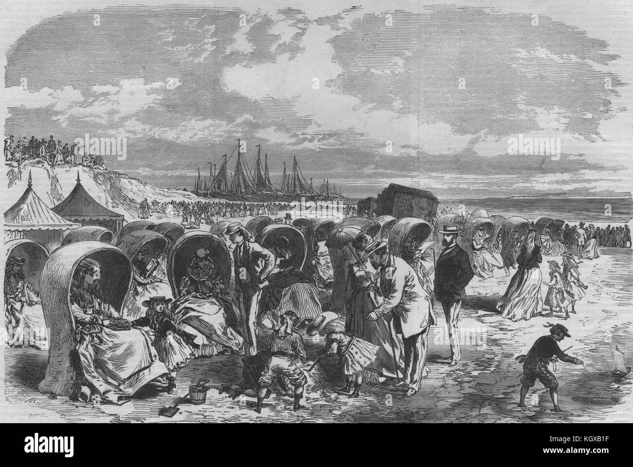 Sulle sabbie di Schevening, Olanda. Paesi Bassi 1868. Il Illustrated London News Foto Stock