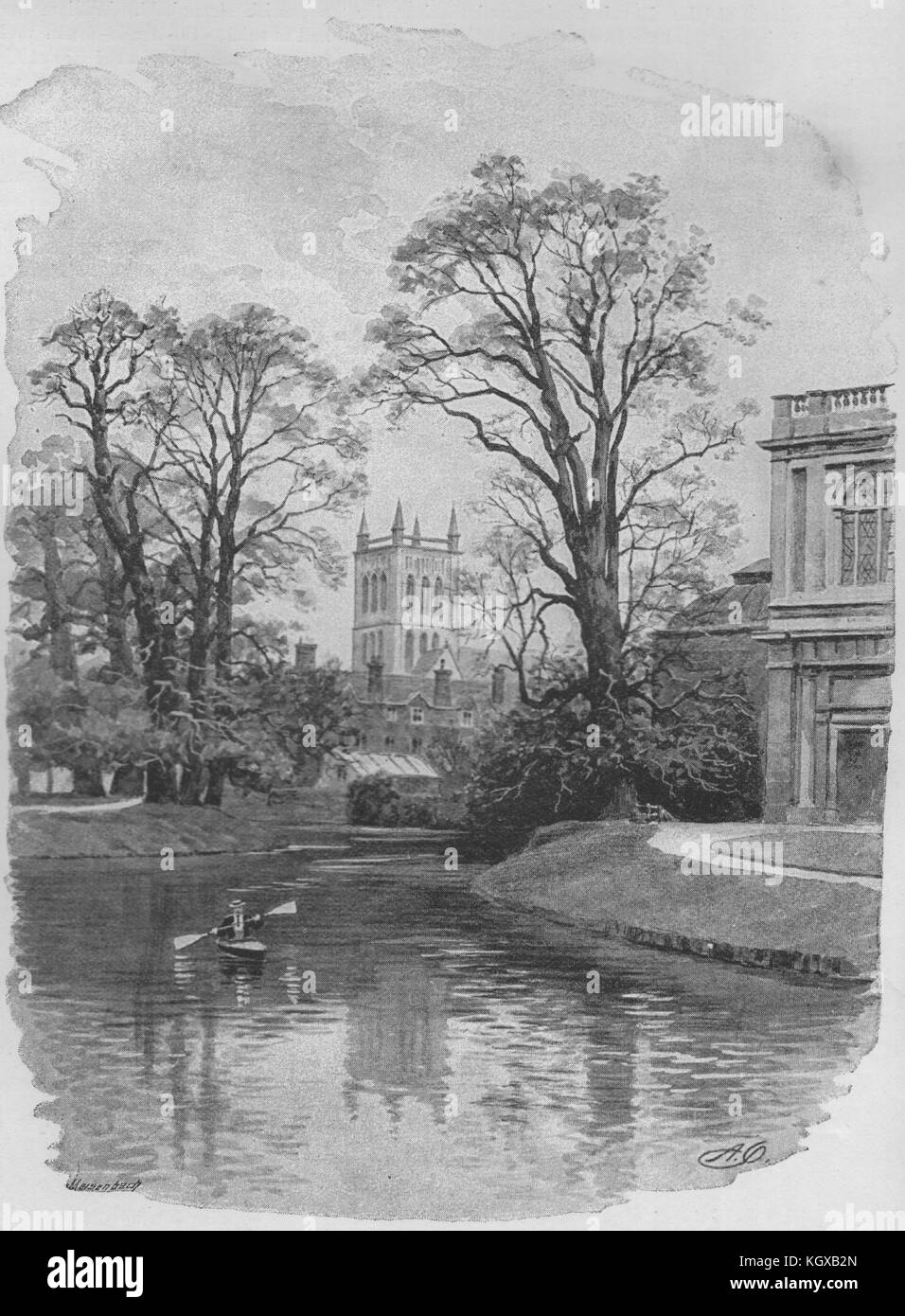 Torre di San Giovanni College Chapel dalla camma. Cambridge 1894. Il Illustrated London News Foto Stock