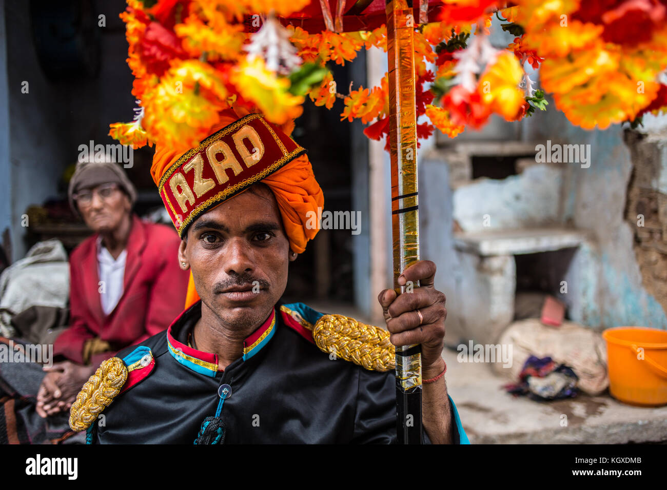 Ritratto di marching band stati nel Rajasthan, India. Foto Stock