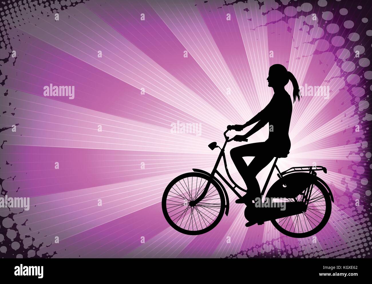 Ciclista femmina su un astratto sfondo viola - vettore Illustrazione Vettoriale