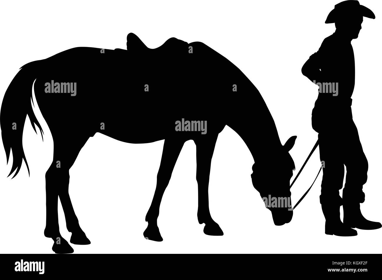 Cowboy wit il suo cavallo silhouette - vettore Illustrazione Vettoriale