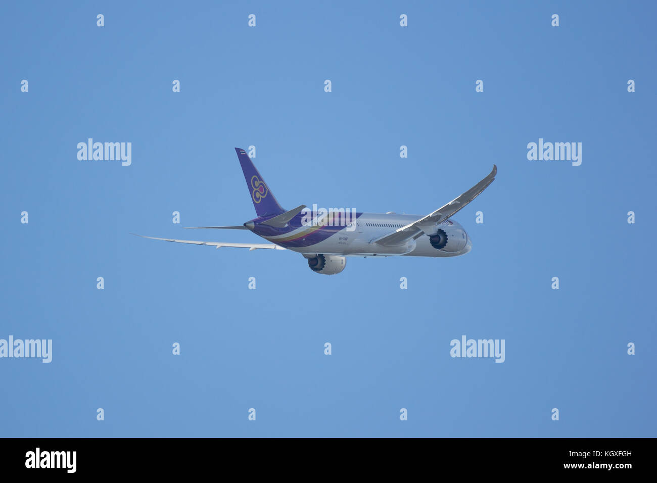 Chiang Mai, Thailandia - 6 ottobre 2017: 787-900 Boeing Dreamliner hs-twb di thaiairway. decollare da chiangmai per l'aeroporto Suvarnabhumi di Bangkok, Tailandia Foto Stock