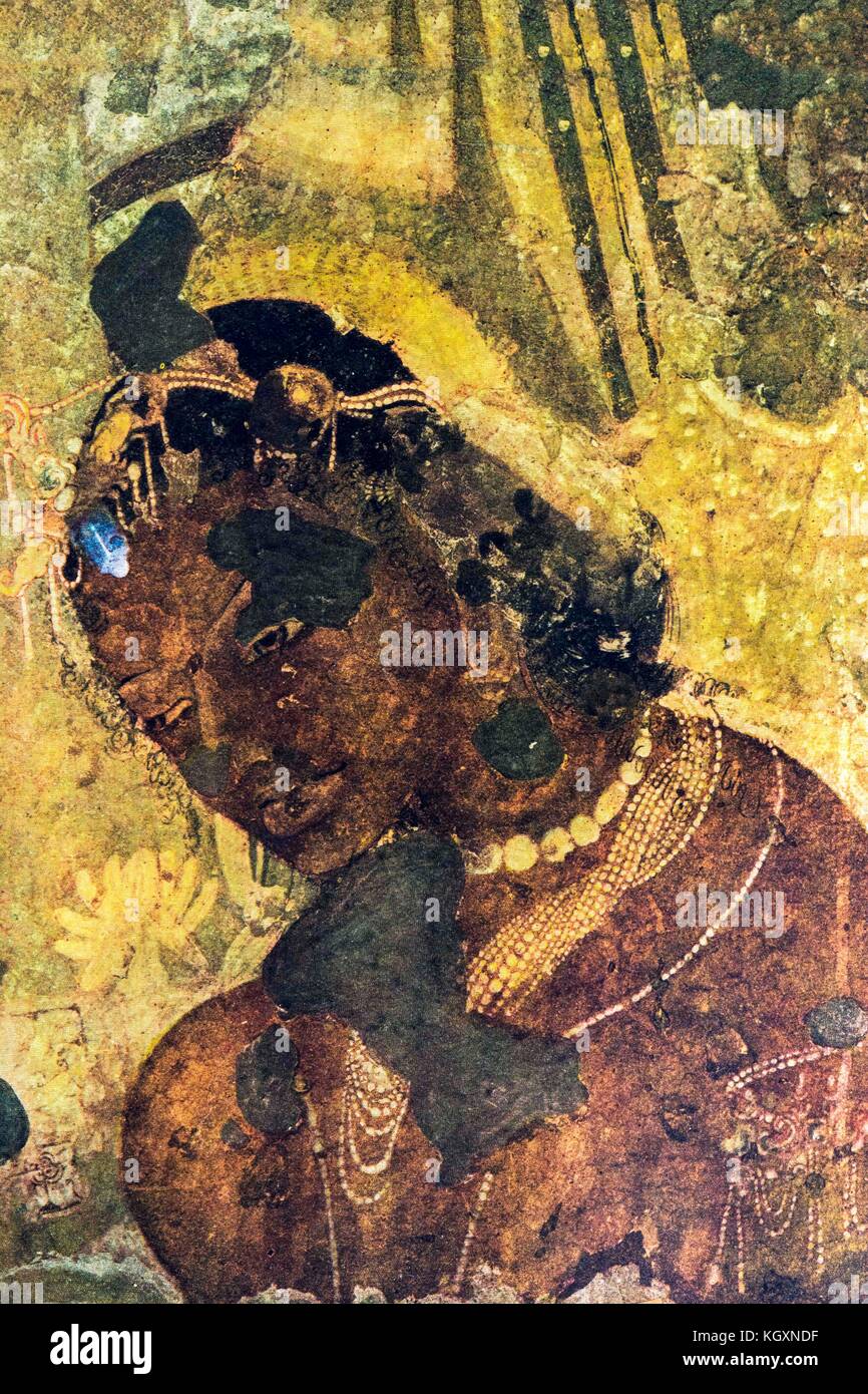 Pitture delle grotte di Ajanta, Aurangabad, Maharashtra, India, Asia Foto Stock