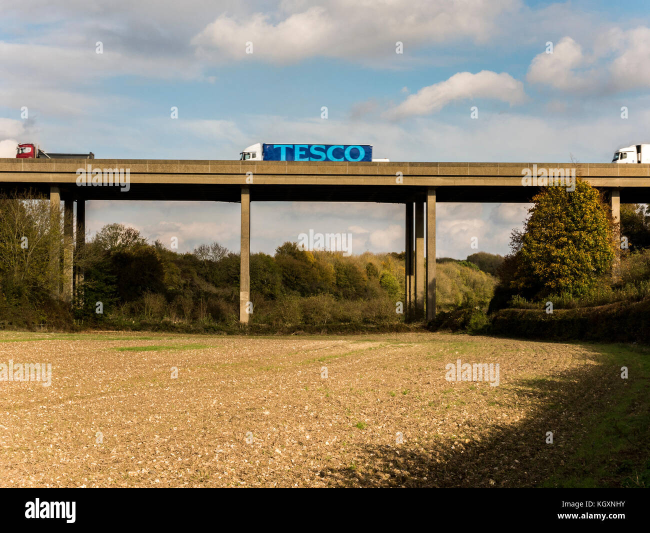 M2 viadotto sopra campo rurale vicino a Sittingbourne Foto Stock