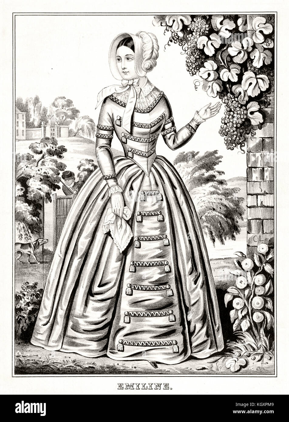 Vecchia immagine raffigurante una donna che indossa abiti da viaggio. Da Bailie, publ. in New York, ca. 1845 Foto Stock