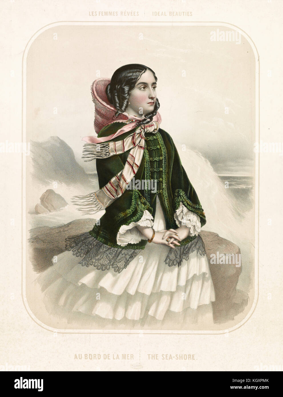 Vecchia immagine raffigurante una donna sulla riva del mare. Da Alophe, publ. in New York, 1851 Foto Stock