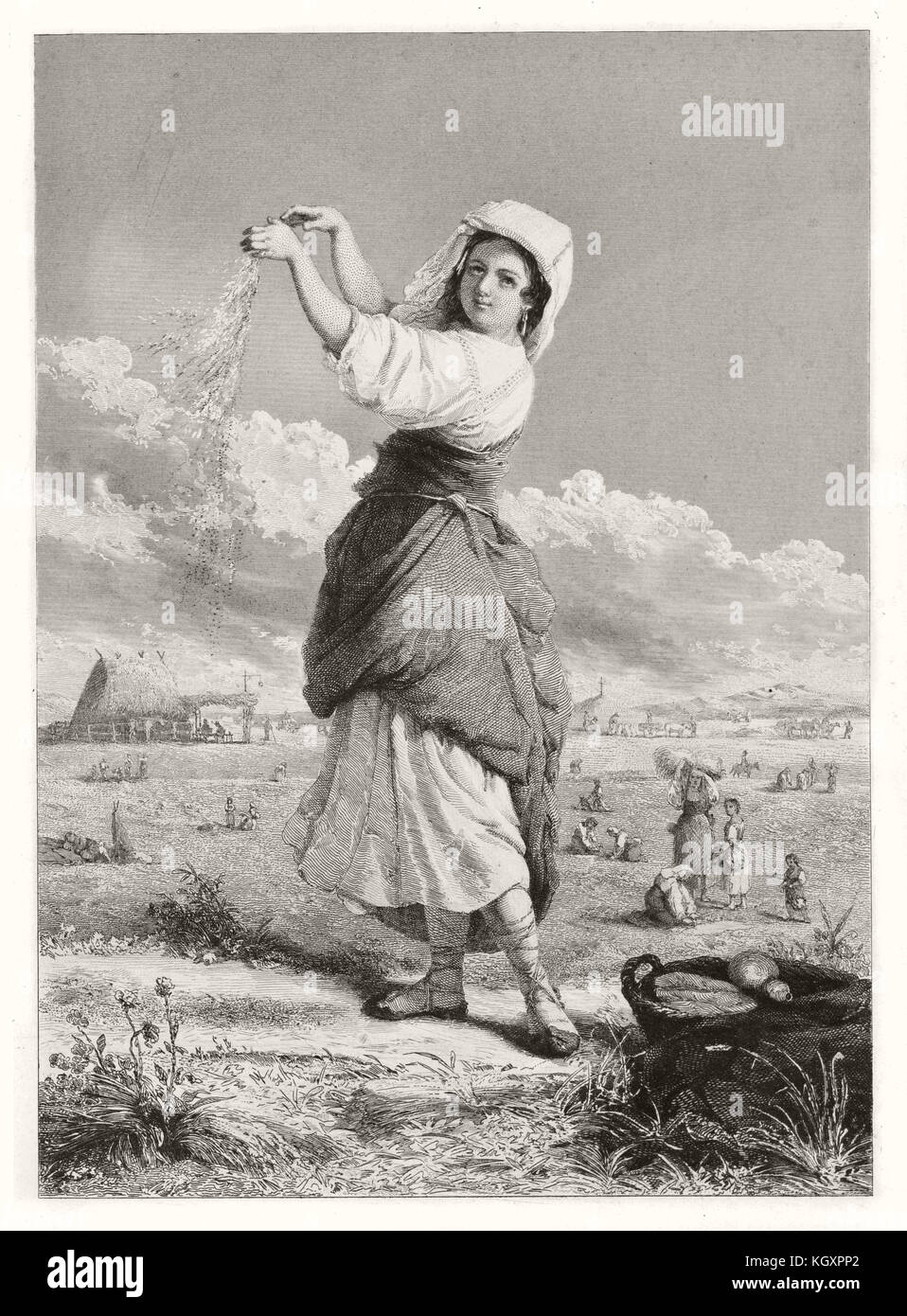 Vecchia immagine raffigurante una donna vento spulatura. Da Chapman, publ. nel 1861 Foto Stock