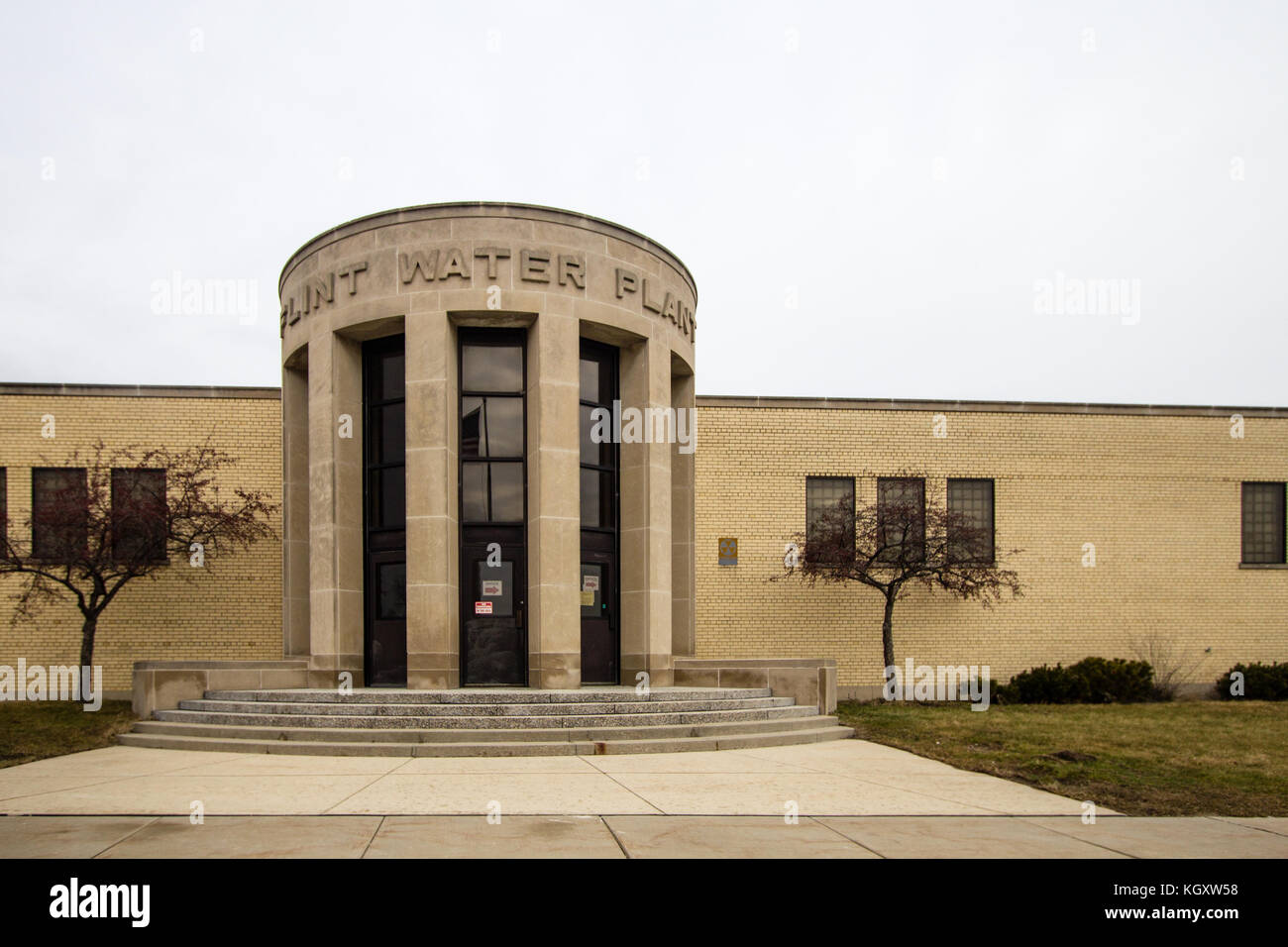 Flint, Michigan, USA - 2 febbraio 2016: Esterno dello stabilimento idrico di Flint Michigan. La crisi dell'acqua di Flint ha fatto notizia a livello nazionale. Foto Stock