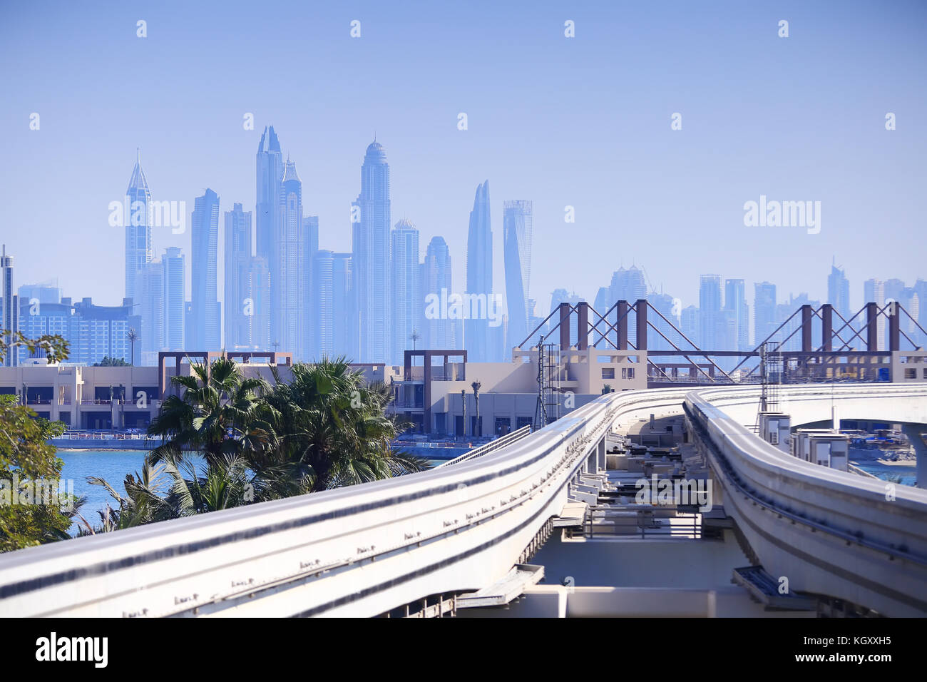 Centro commerciale di Dubai vista dal palm island. Foto Stock