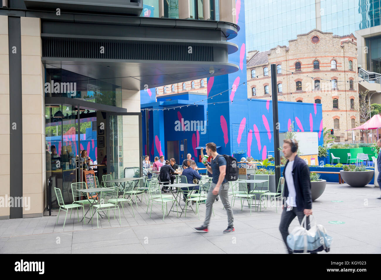 Café a Barangaroo sullo sviluppo di Office nel centro di Sydney, Australia Foto Stock