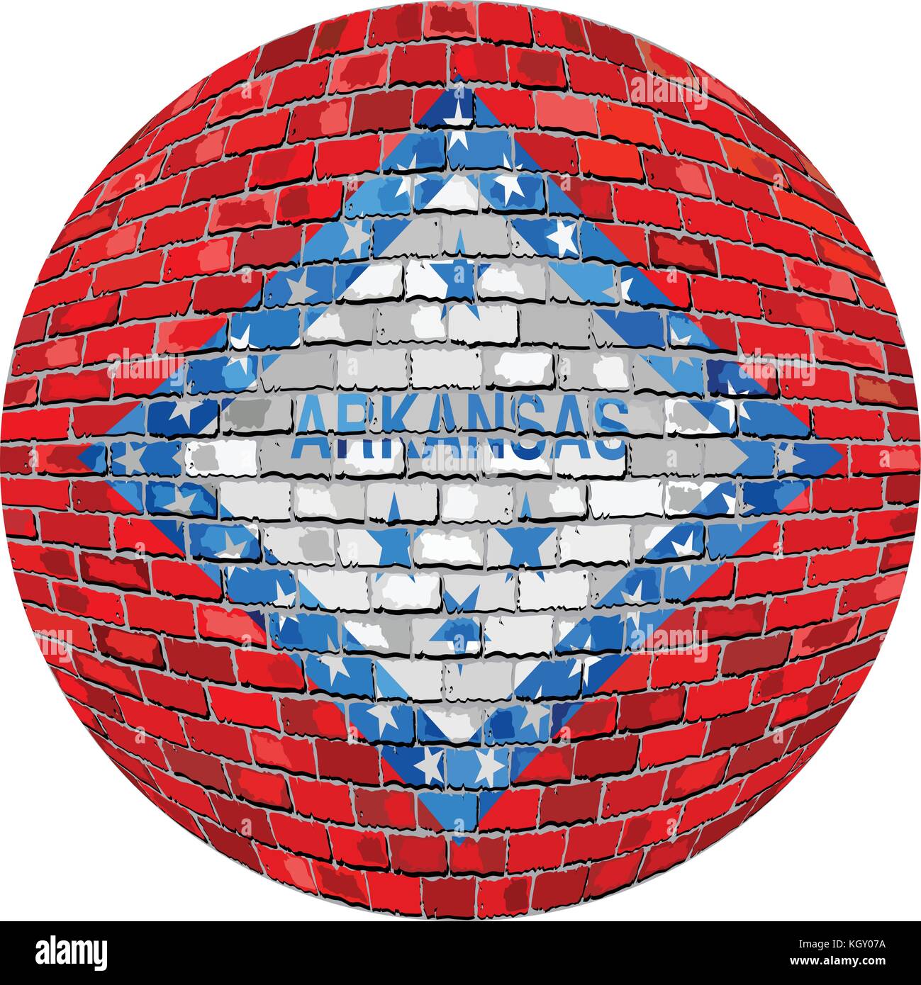 Sfera con arkansas flag - illustrazione, Arkansas bandiera sfera in mattoni in stile grunge astratto bandiera di mattoni di arkansas nel cerchio Illustrazione Vettoriale