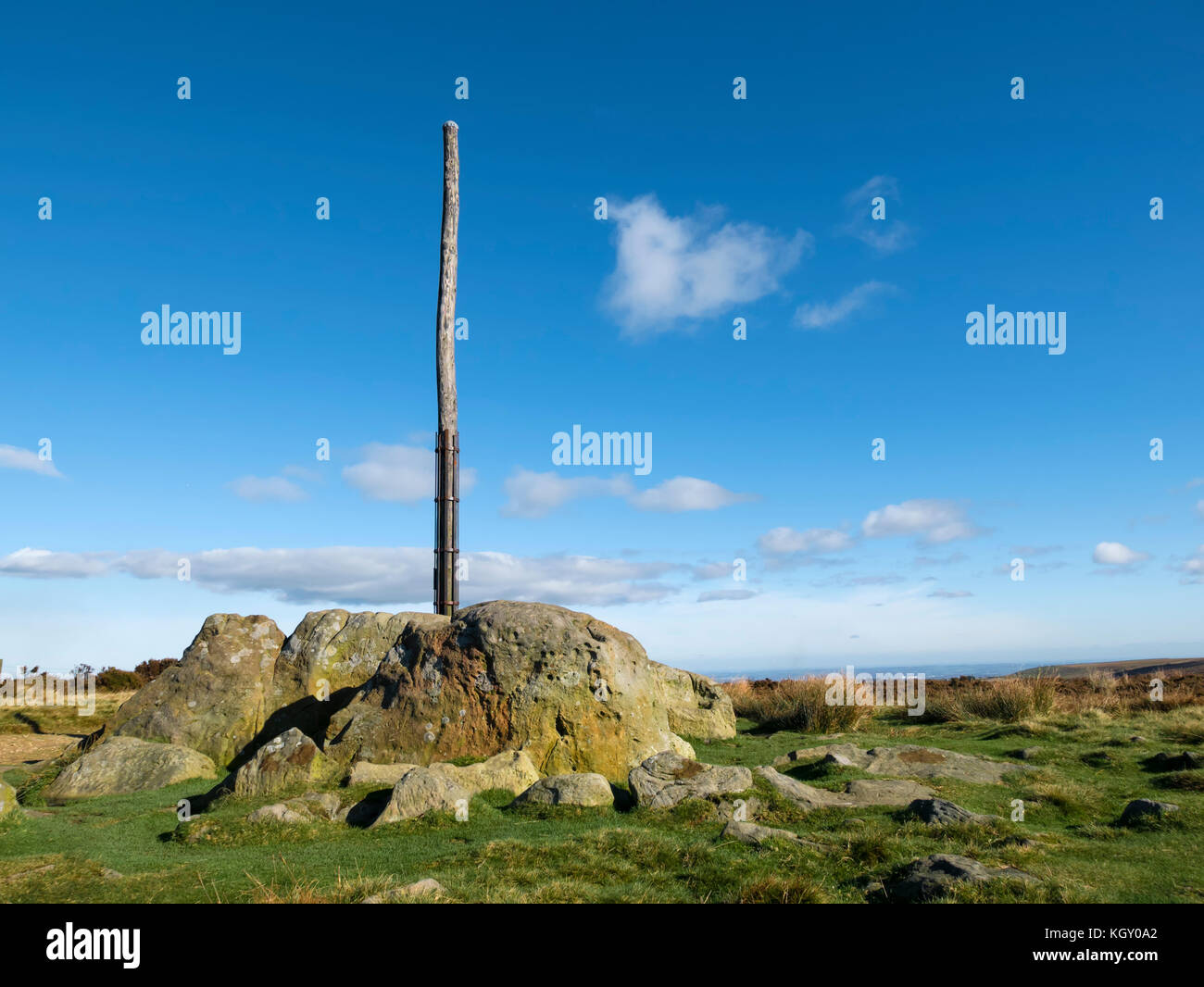 Polo Stanage, Stanage Edge, Parco Nazionale di Peak District, Sheffield South Yorkshire, Inghilterra, Regno Unito. Foto Stock