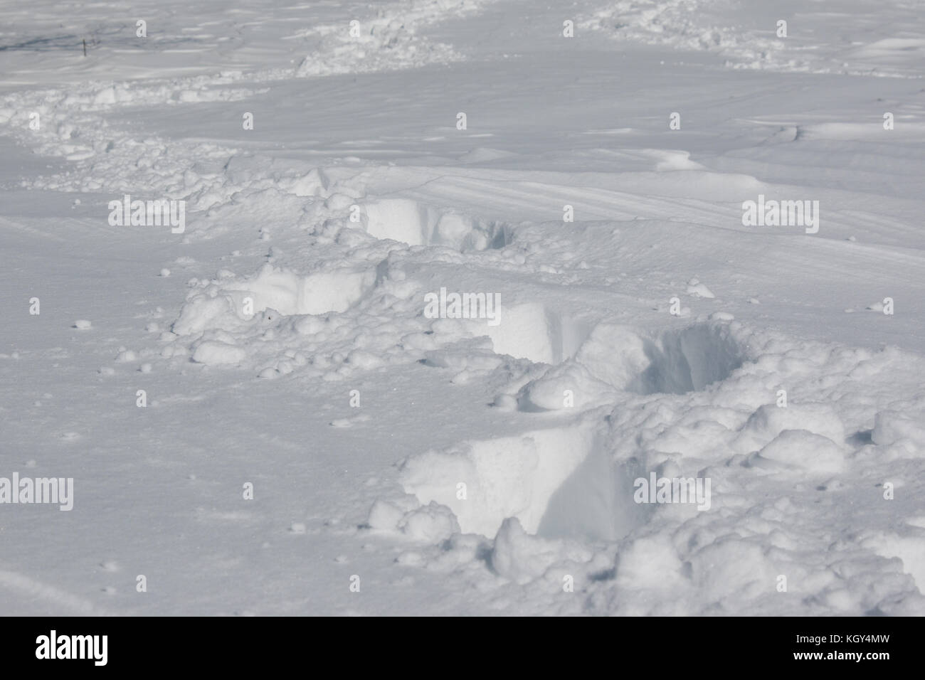 Impronte sulla neve profondamente coperte suolo Foto Stock
