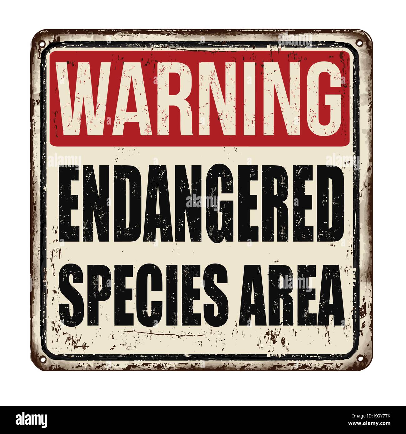 Avvertenza le specie in via di estinzione area vintage metallo arrugginito segno su uno sfondo bianco, illustrazione vettoriale Illustrazione Vettoriale
