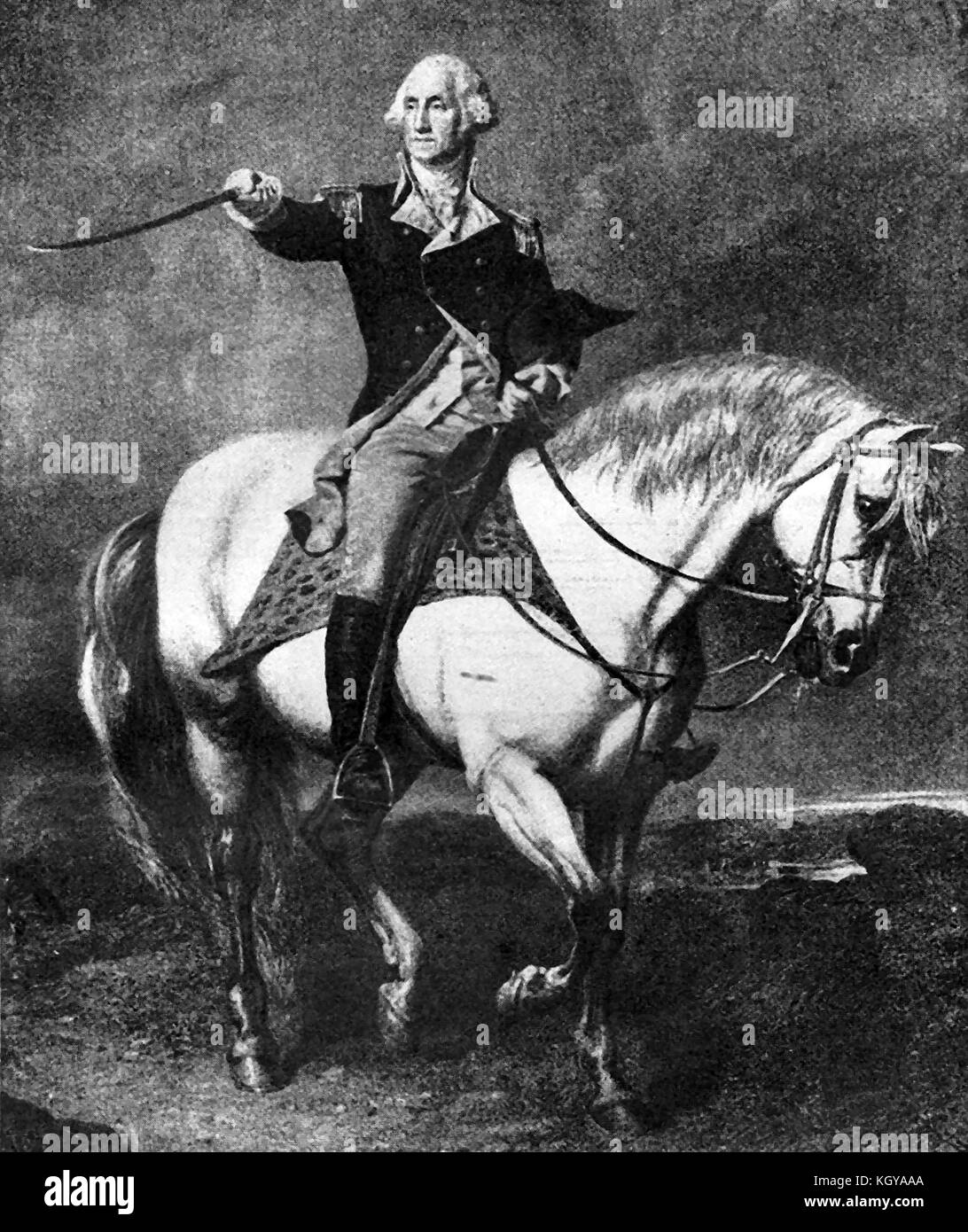 Battaglia di Trenton 8 Dicembre 1776 - Un 1909 Stampato ritratto di George Washington a cavallo nella battaglia di Trenton, New Jersey, 8 dicembre 1776 nella guerra rivoluzionaria americana Foto Stock