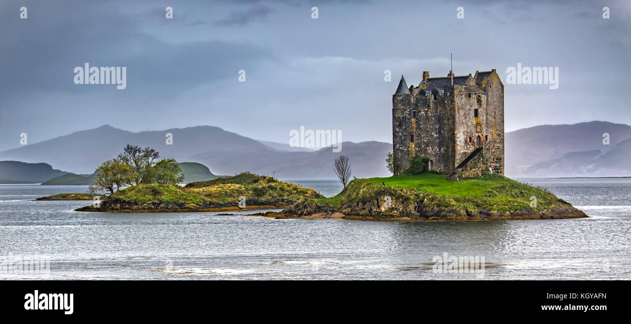 Panorama dal Castello Stalker in Scozia Foto Stock