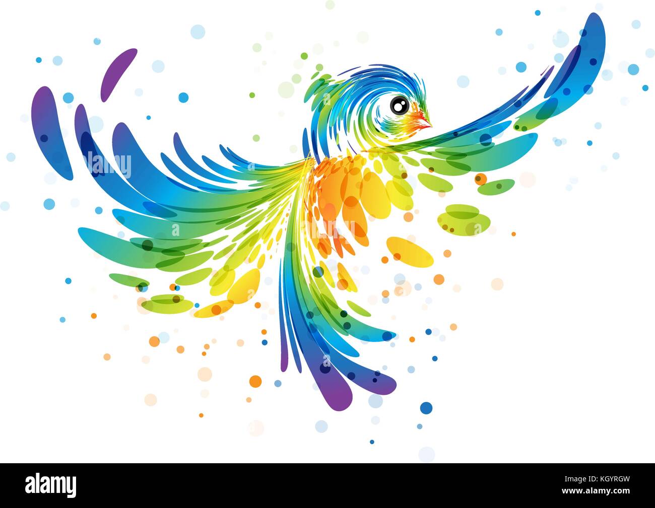 Abstract futuristico colorato uccello in volo su sfondo bianco Illustrazione Vettoriale