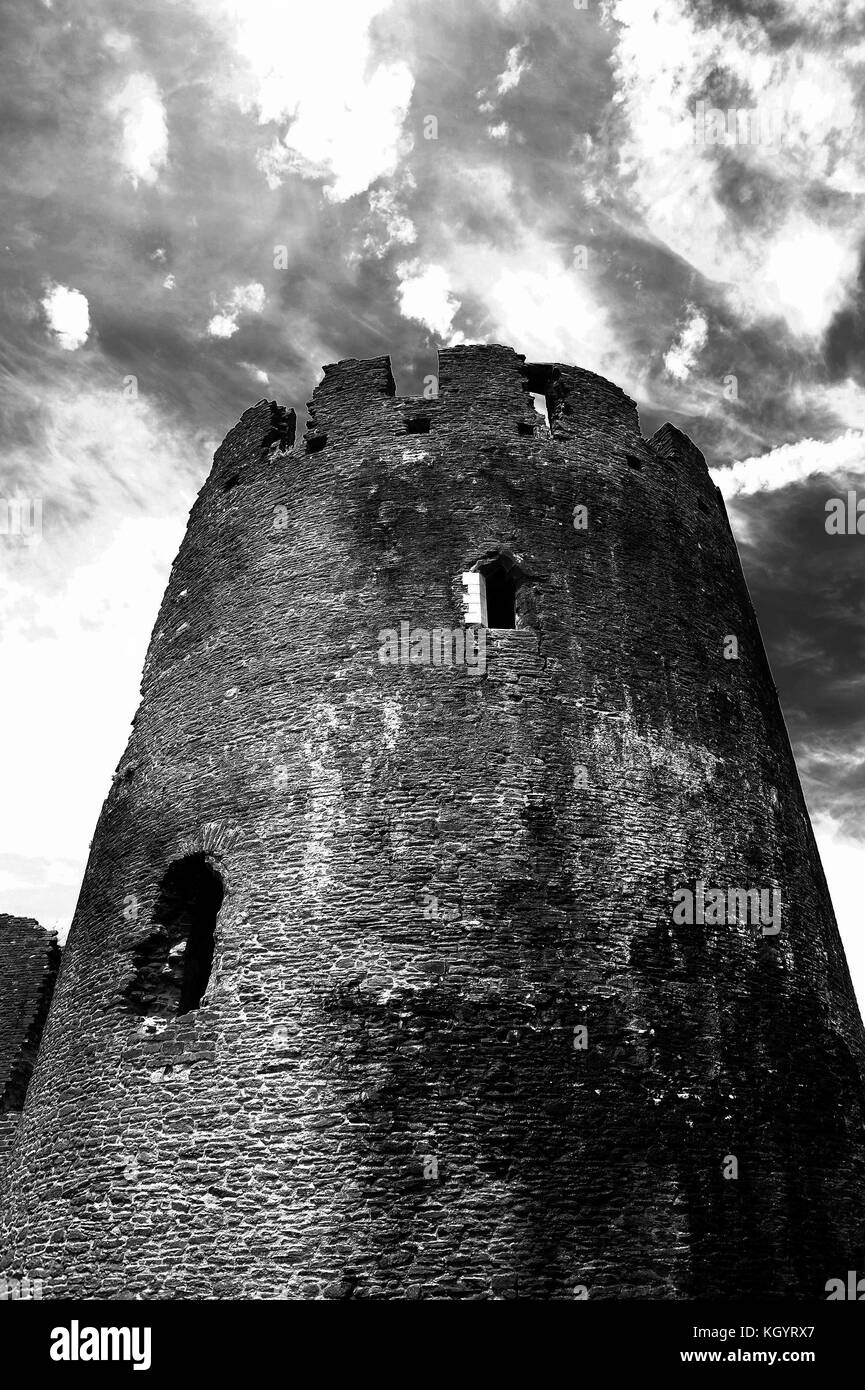 South East Tower. Castello di Caerphilly. Foto Stock