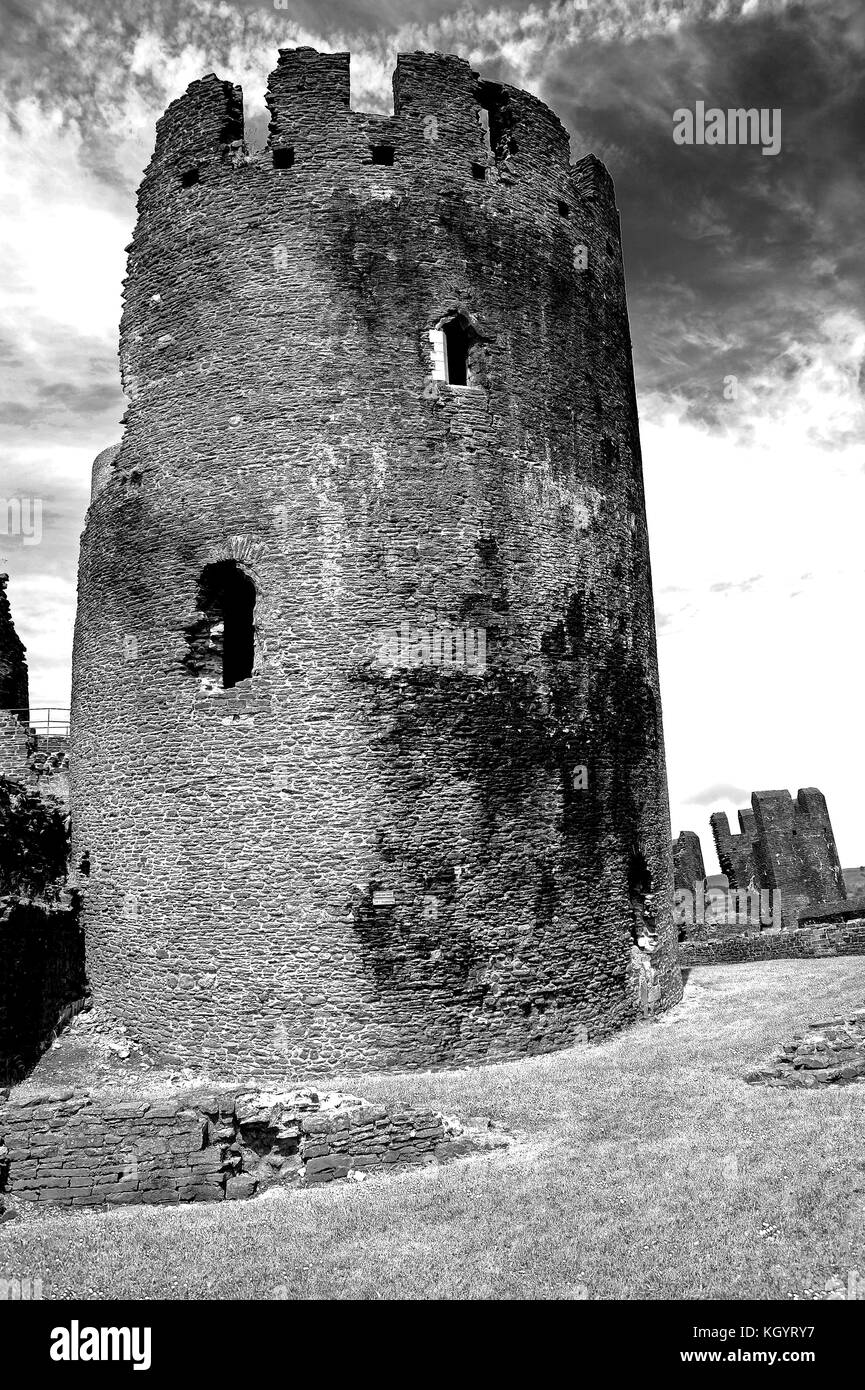 South East Tower. Castello di Caerphilly. Foto Stock