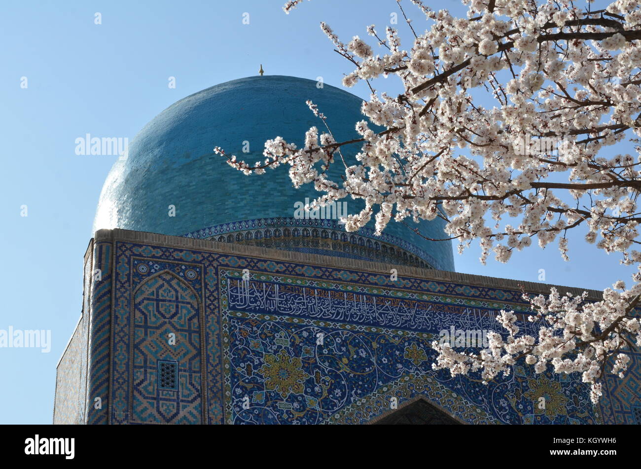 Ulugh Beg, tilya-kori e sher-dor madrasah, scuole islamiche in Samarcanda via della seta city, Uzbekistan, timurid dinastia. registan square, sabbia posto. Foto Stock