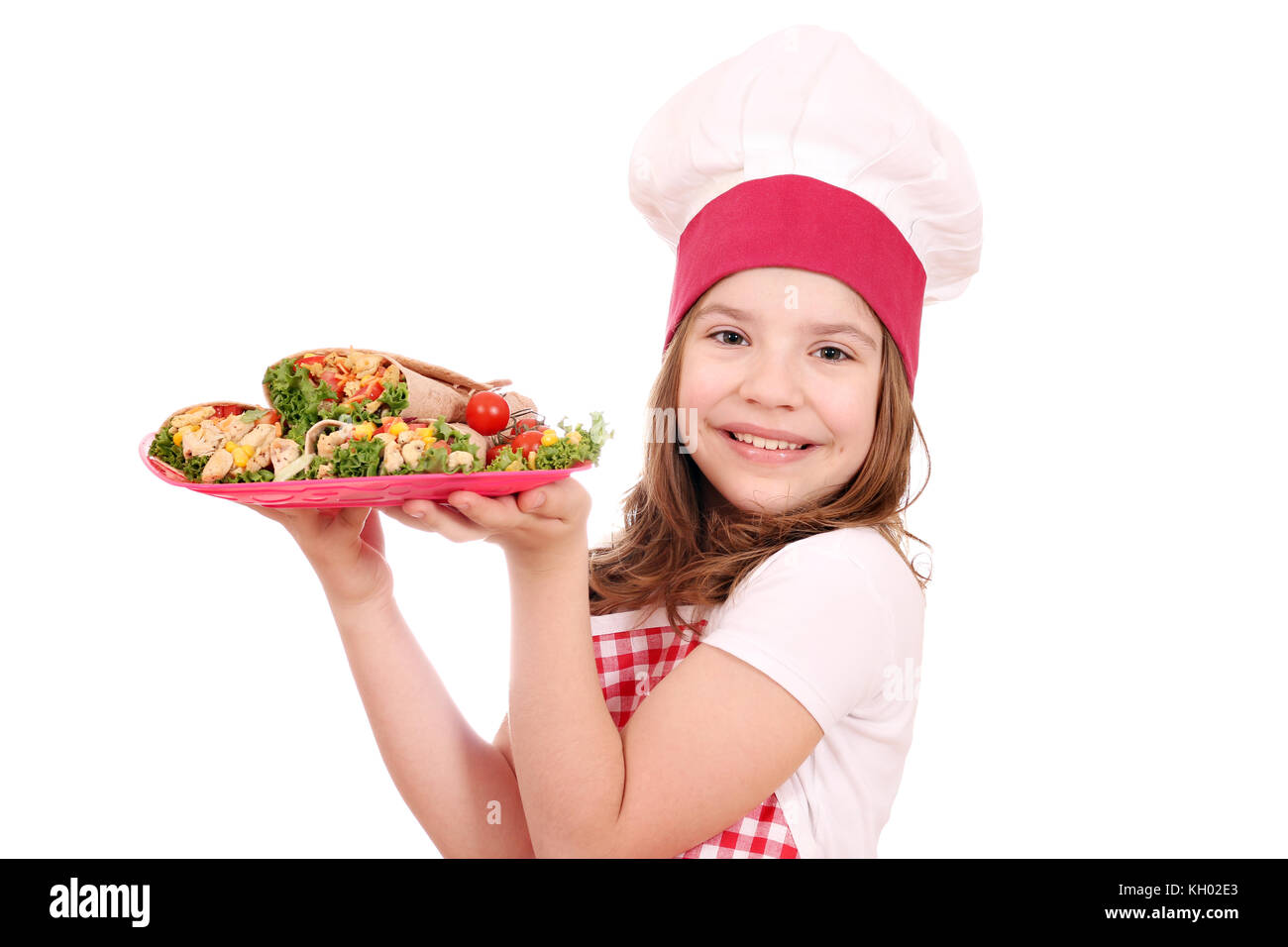 Bambina cook con burrito Foto Stock