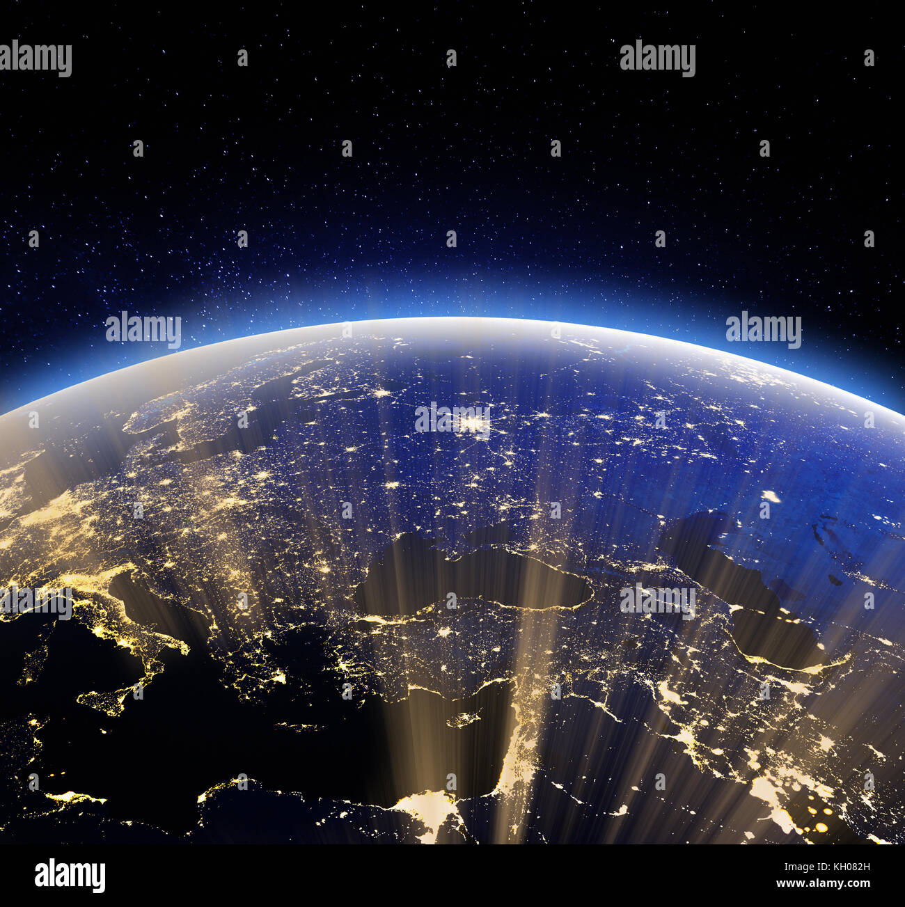 Spazio di terra. Il rendering 3d. stelle la mia foto. elementi di questa immagine fornita dalla NASA Foto Stock