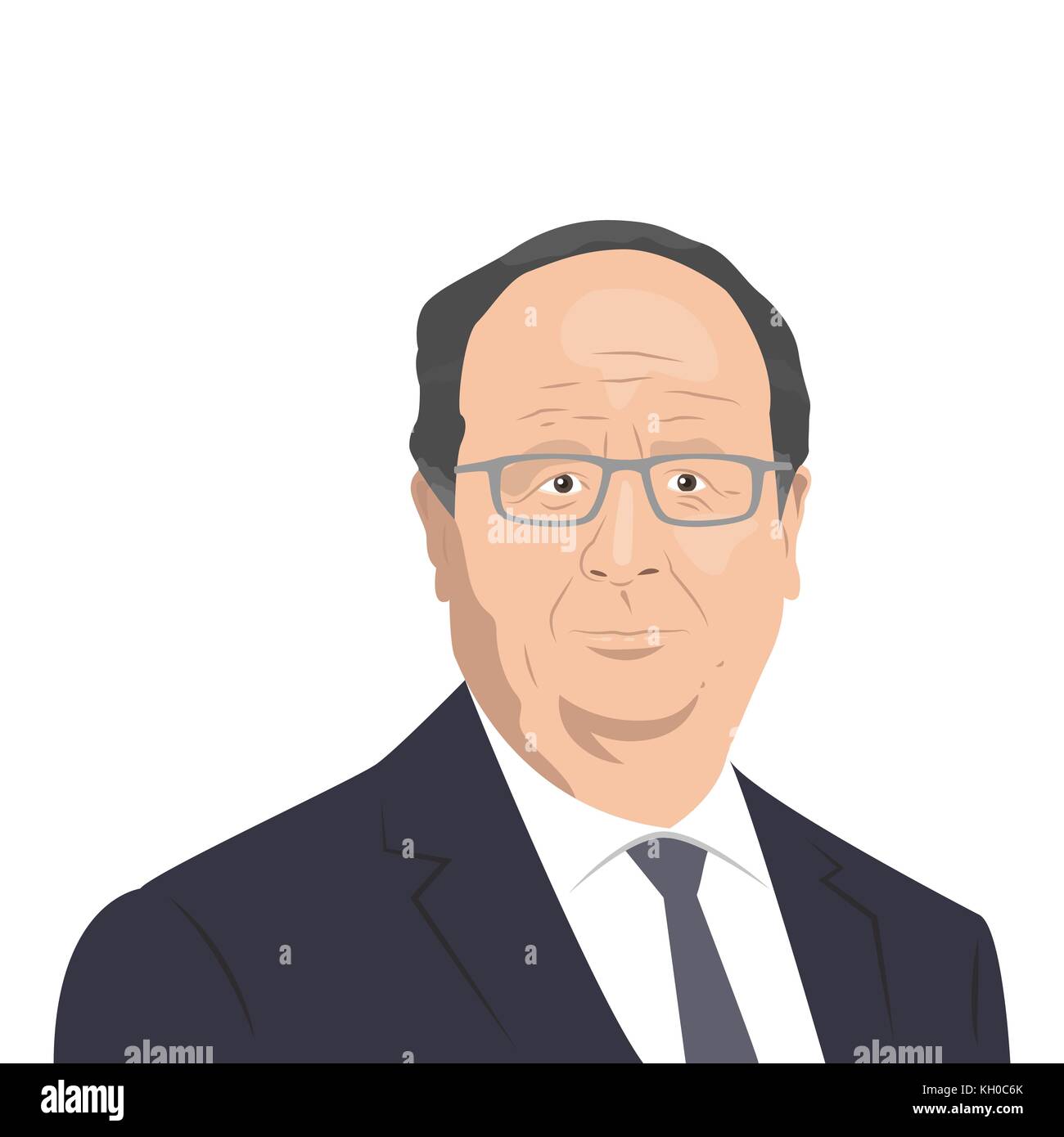 Novembre 11, 2017. llustrazione editoriale di francois hollande ritratto - ex presidente della repubblica francese - su sfondo bianco. Illustrazione Vettoriale