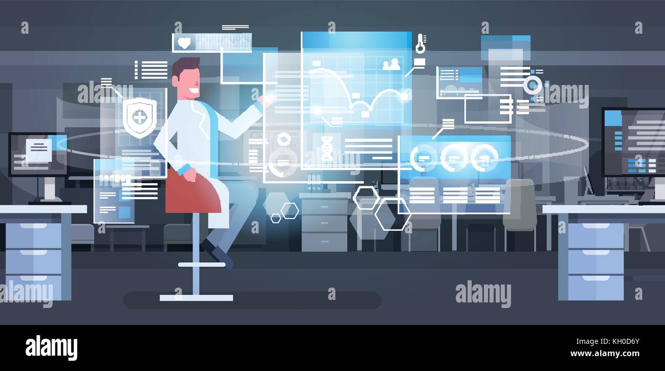 Il gruppo di medici utilizzando lo schermo digitale medicina moderna il concetto di tecnologia Illustrazione Vettoriale