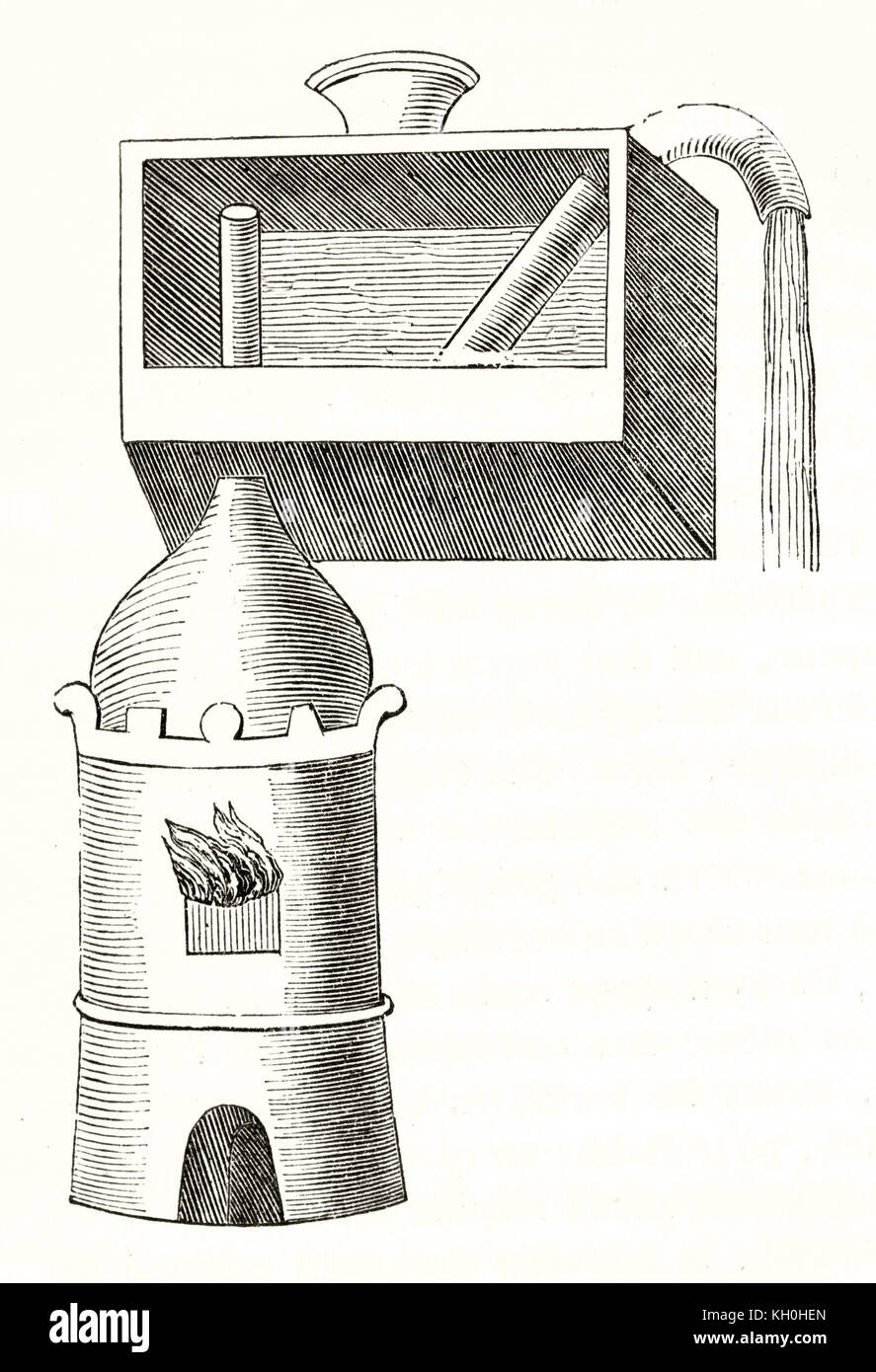 Giambattista della Porta apparecchiatura (impianti di risalita di vapore d'acqua). Da autore non identificato, publ. su Magasin pittoresco, Parigi, 1847 Foto Stock