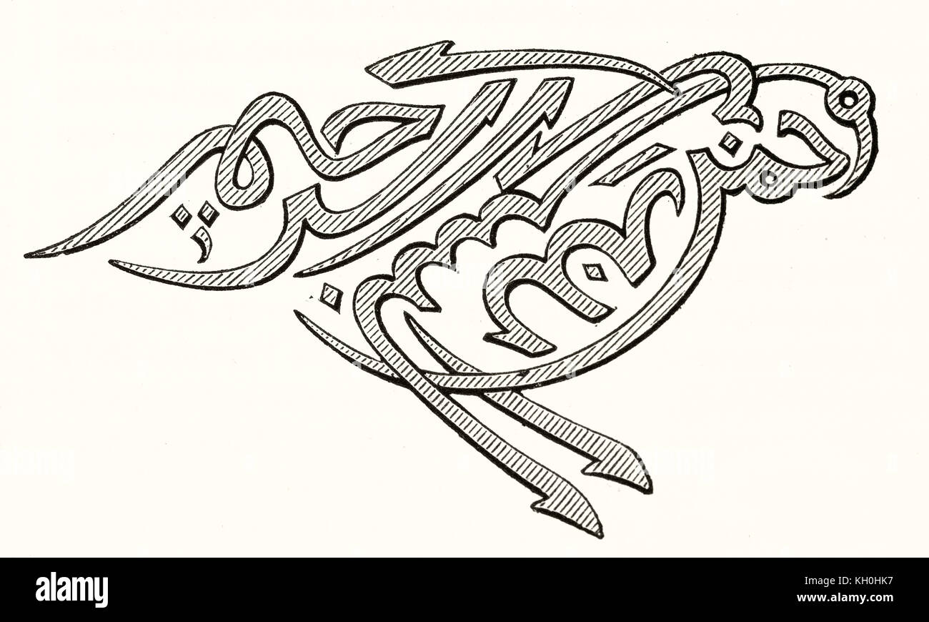 Vecchia riproduzione inciso di arabi talismano raffigurante un'aquila. Da autore non identificato, publ. su Magasin pittoresco, Parigi, 1847 Foto Stock