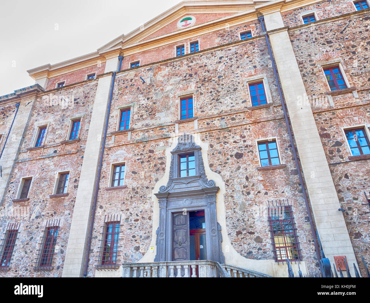 Trachite medievale Palazzo. particolare di vedere di Oristano, Sardegna, Italia Foto Stock