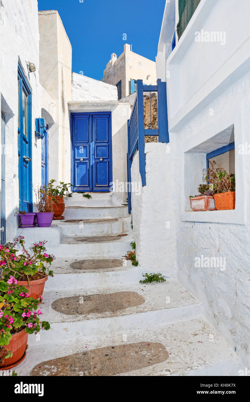 Le strade di Chora ad Amorgos Island, Grecia Foto Stock