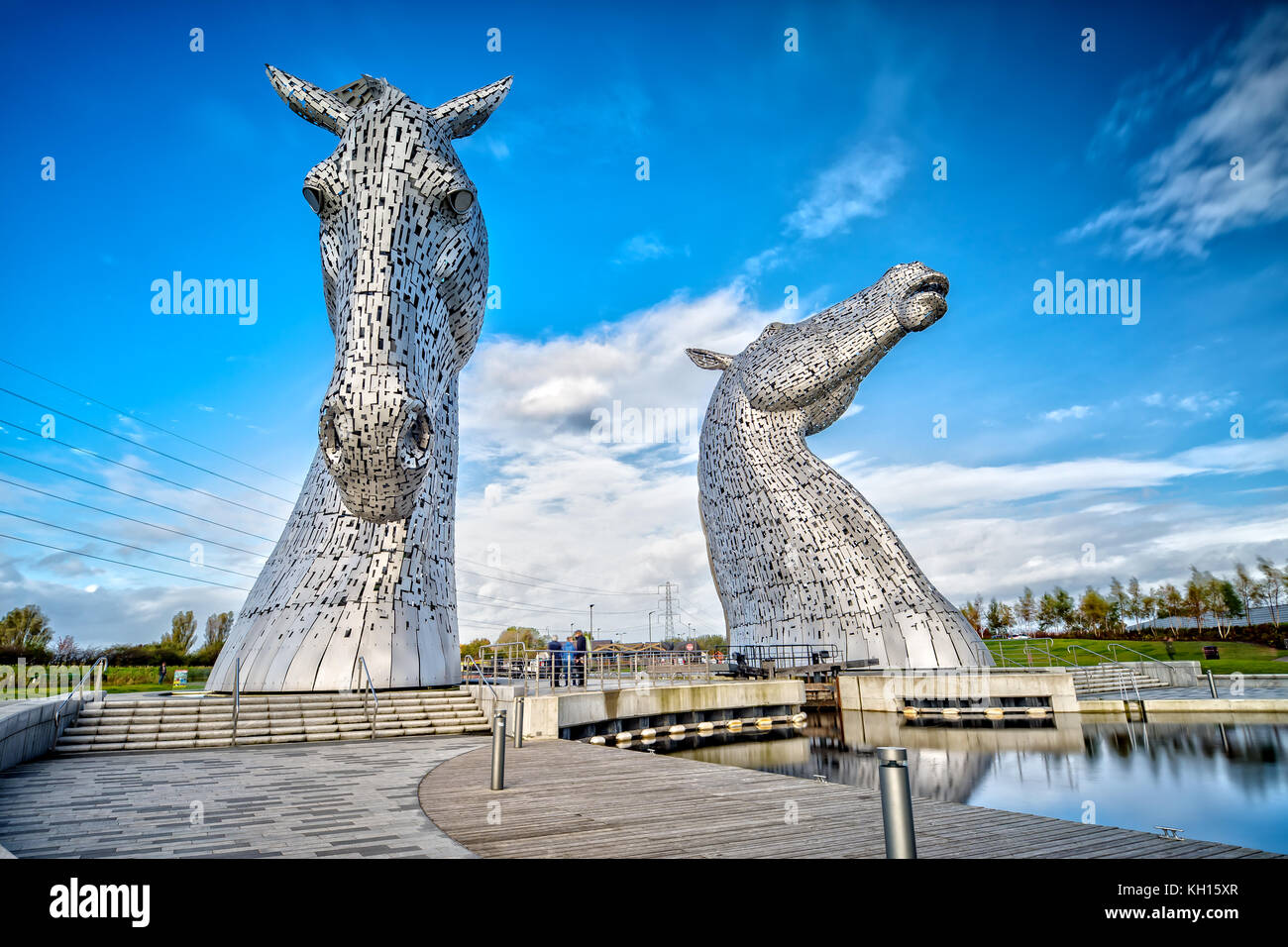 Il Kelpies a Falkirk vicino a Edimburgo in Scozia Foto Stock