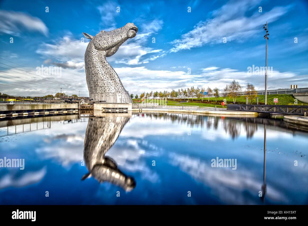 Il Kelpies a Falkirk vicino a Edimburgo in Scozia Foto Stock