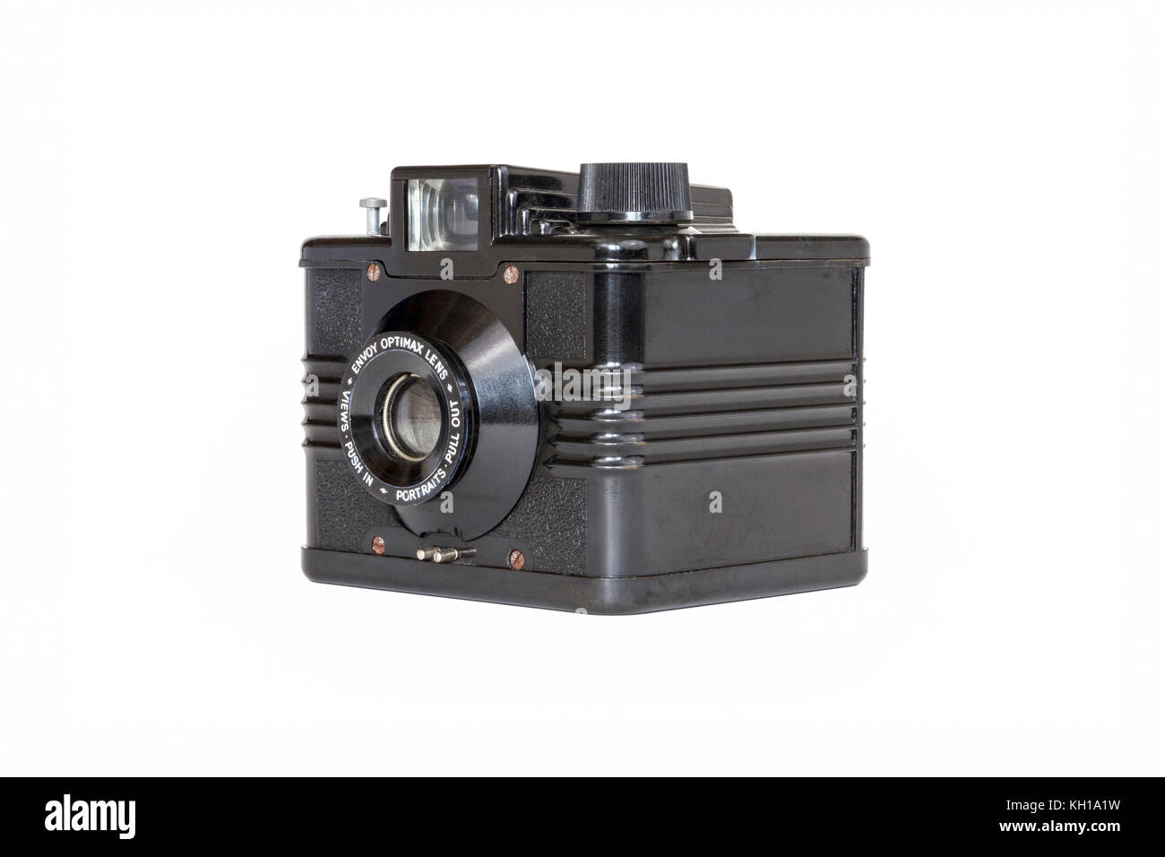 Ilford Envoy 120/620 pellicola in rotolo telecamera box, bachelite, c1953, Optimax lente, isolata contro uno sfondo bianco Foto Stock
