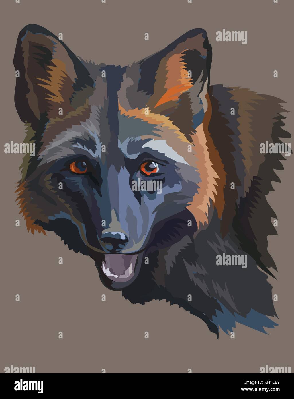 Vettore ritratto colorato di volpe nera su sfondo grigio Illustrazione Vettoriale