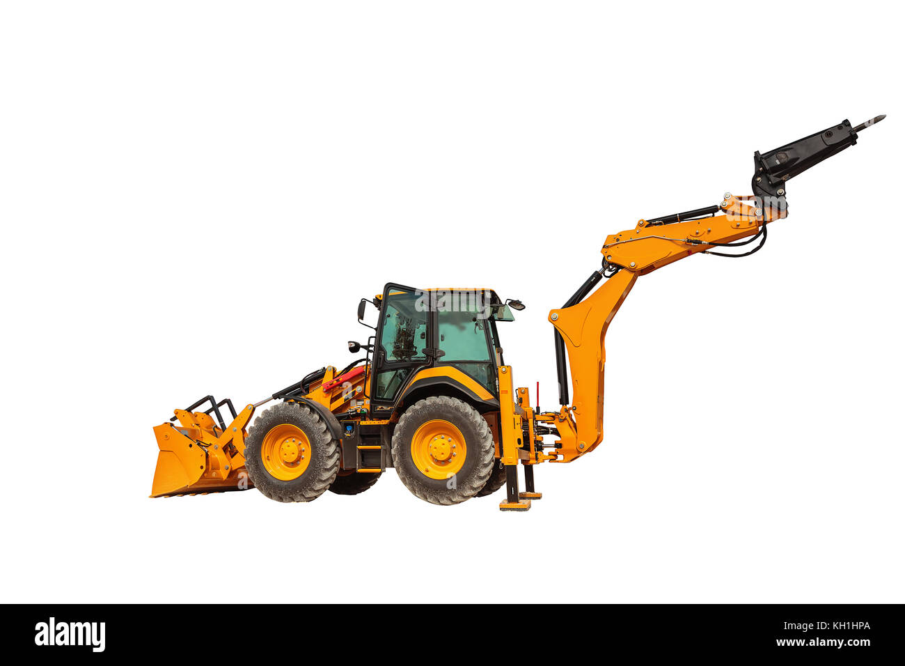Il caricatore retroescavatore o bulldozer - Escavatore con percorso di clipping isolati su sfondo bianco Foto Stock