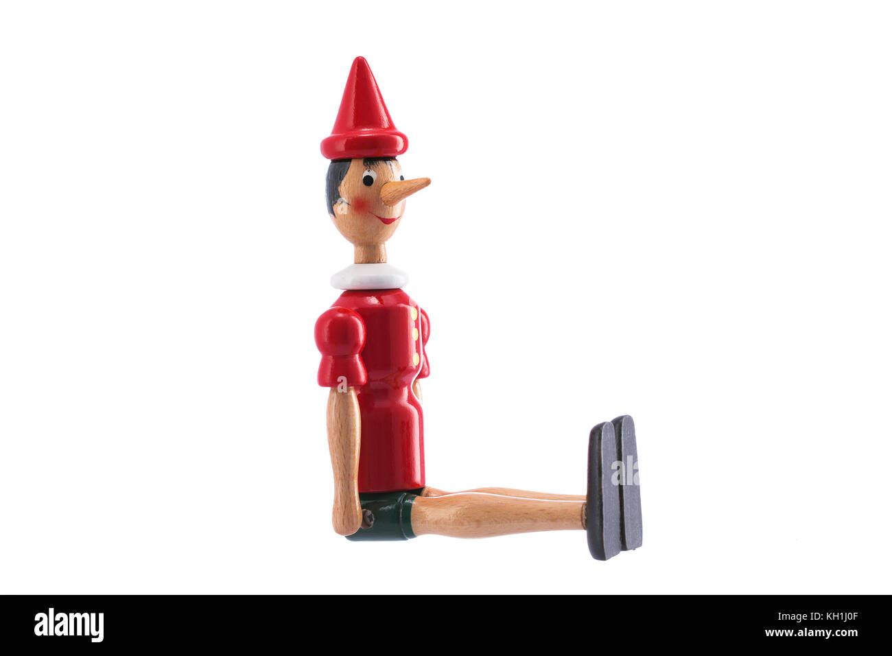 Pinocchio toy statua isolata su sfondo bianco Foto Stock