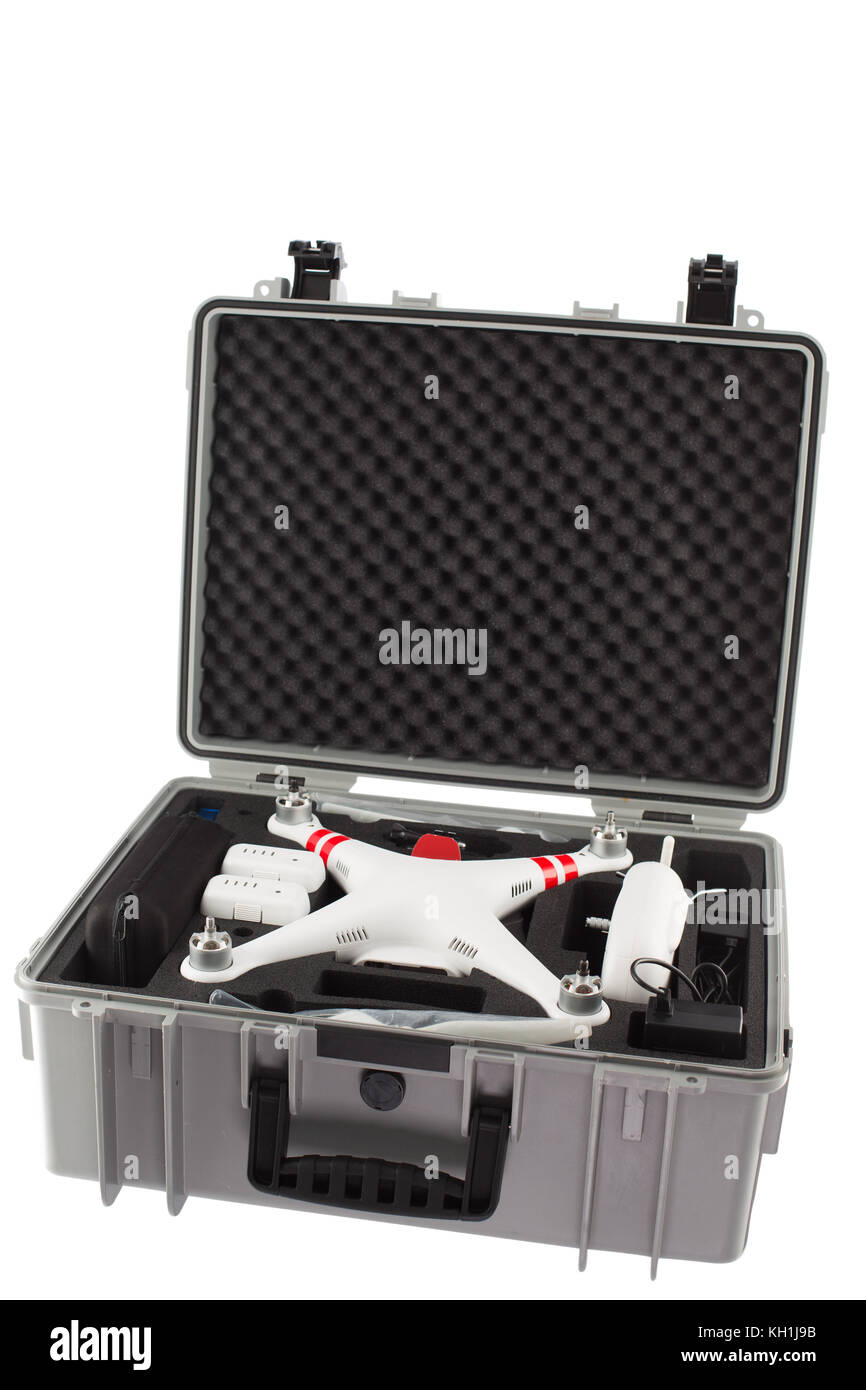 Piccolo drone isolate su sfondo bianco Foto Stock