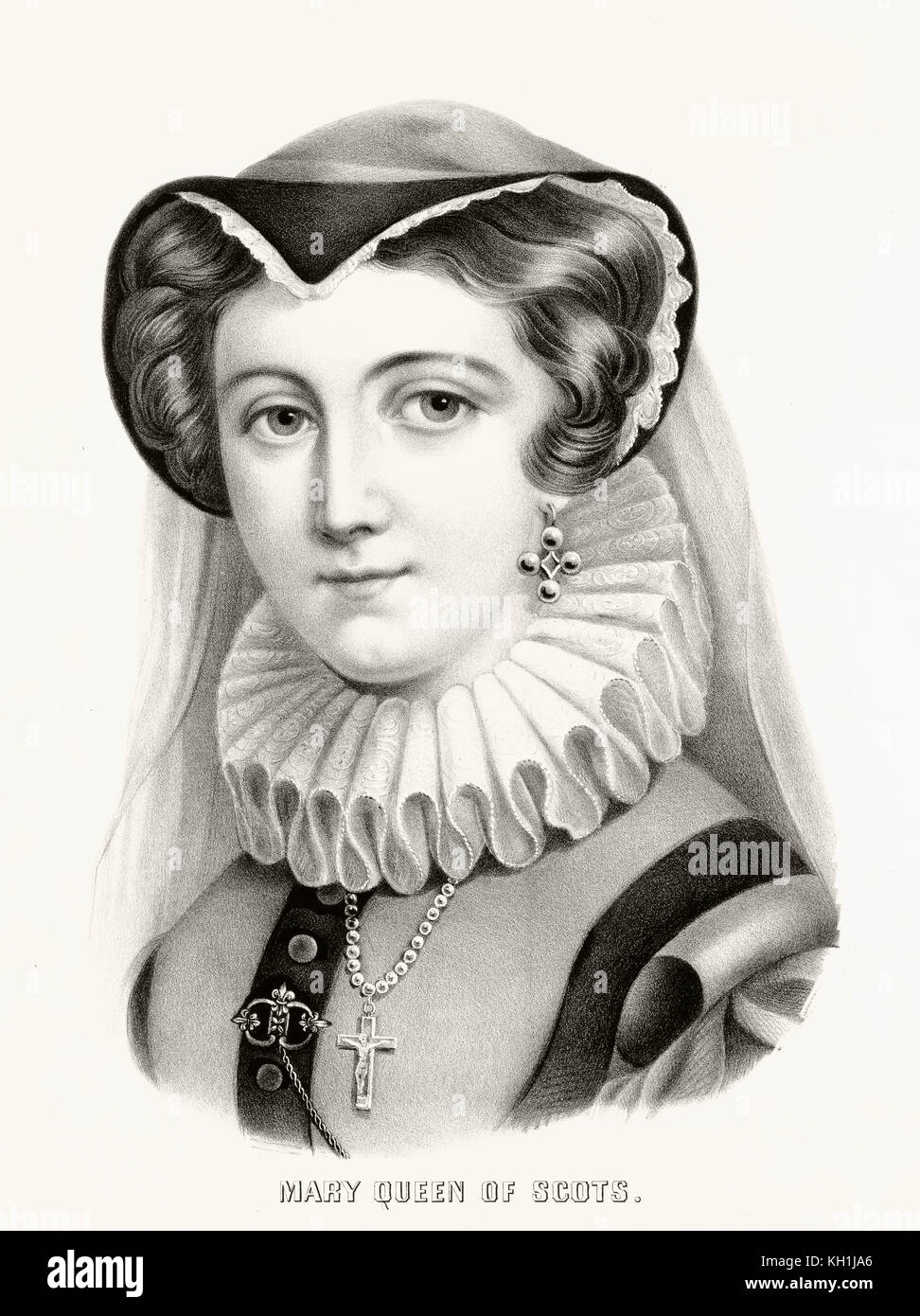 Vecchio ritratto di Maria Regina di Scozia. Da Currier & Ives, publ. in New York, 1875 Foto Stock