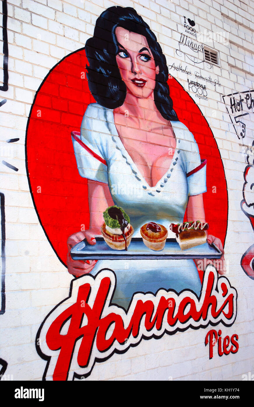 Hannah le torte di logo dipinto sul muro, Sydney, Australia. Foto Stock