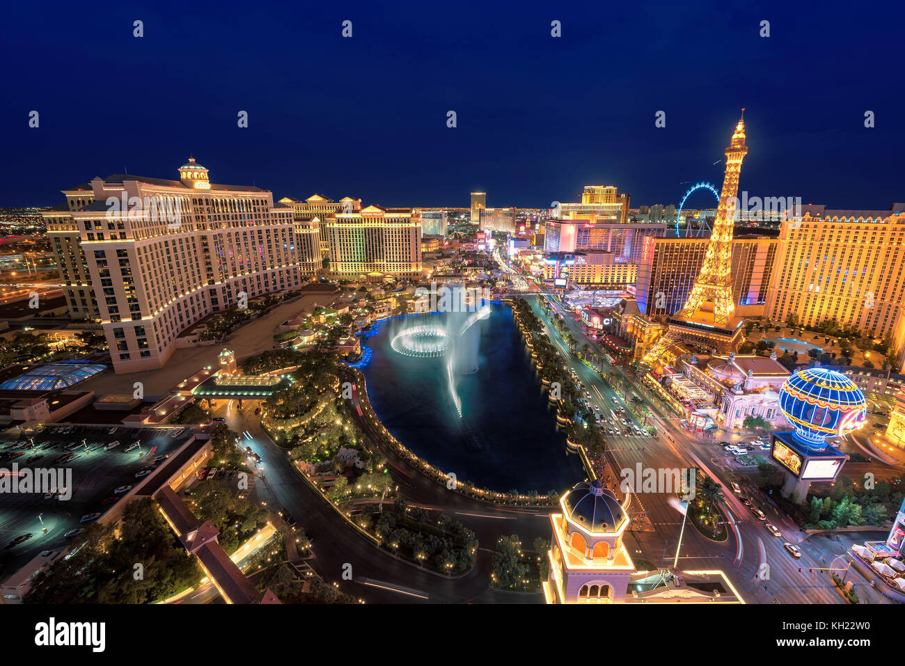 Las Vegas Strip skyline notturno Foto Stock