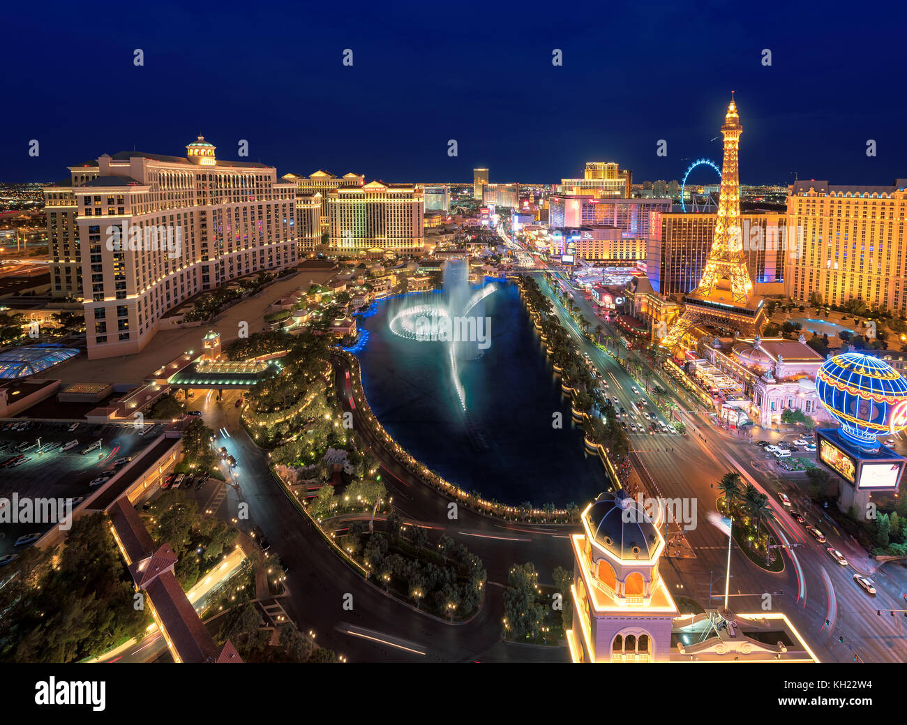 Las Vegas Strip skyline notturno Foto Stock