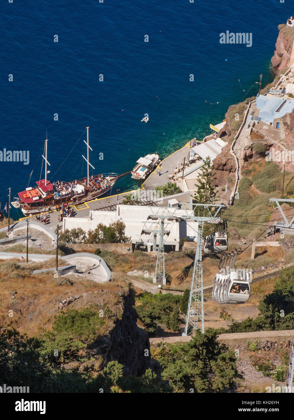 La funivia da thira al vecchio porto, SANTORINI, CICLADI, Egeo, Grecia Foto Stock